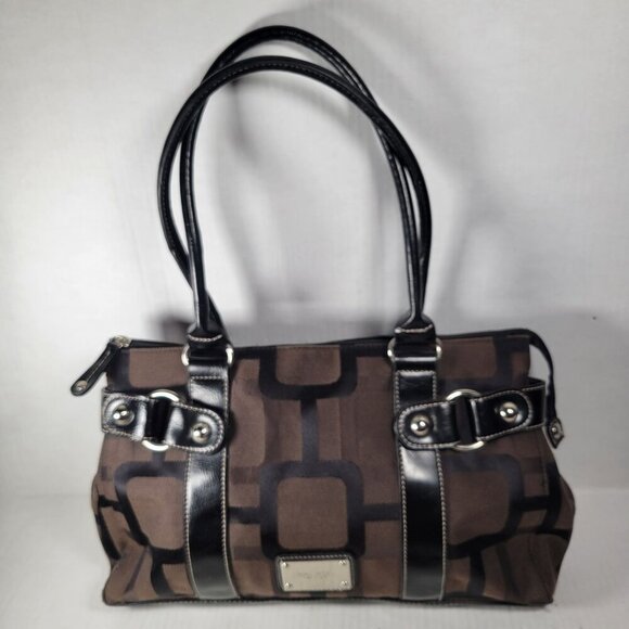 Nine West Brown Classic Professional Sophisticated Cotton Geometric Handbag - Picture 1 of 12